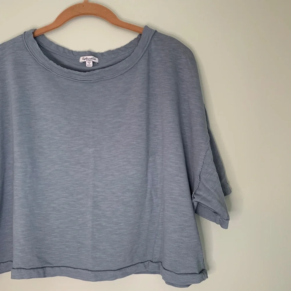 Splendid Oversized Crew Neck Crop Top Blue Sz XS - Picture 2 of 7